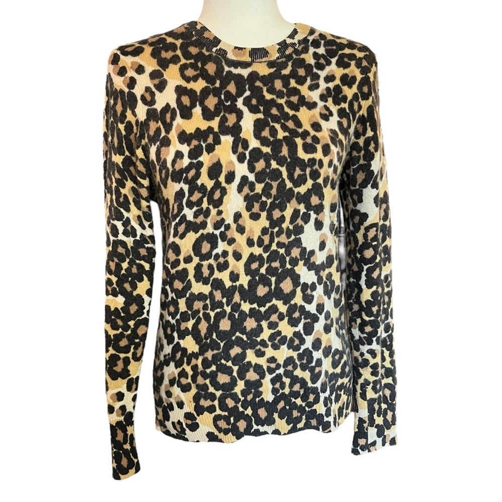 Equipment 100% Cashmere Sweater Leopard Animal Print Brown Black Womens Small